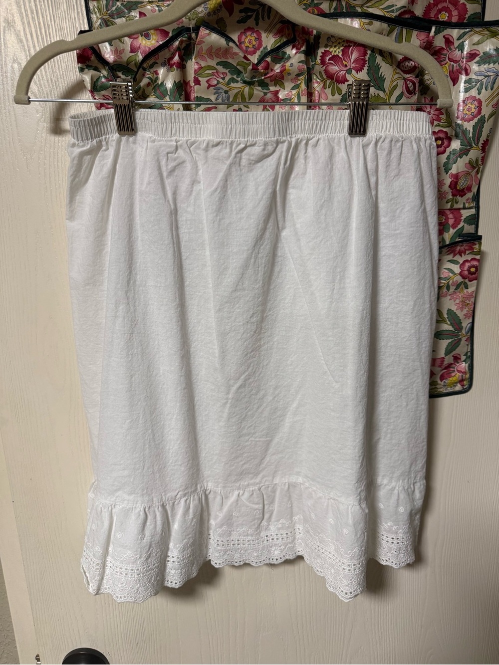 White Mini Slip Skirt with Eyelet Ruffle Hem